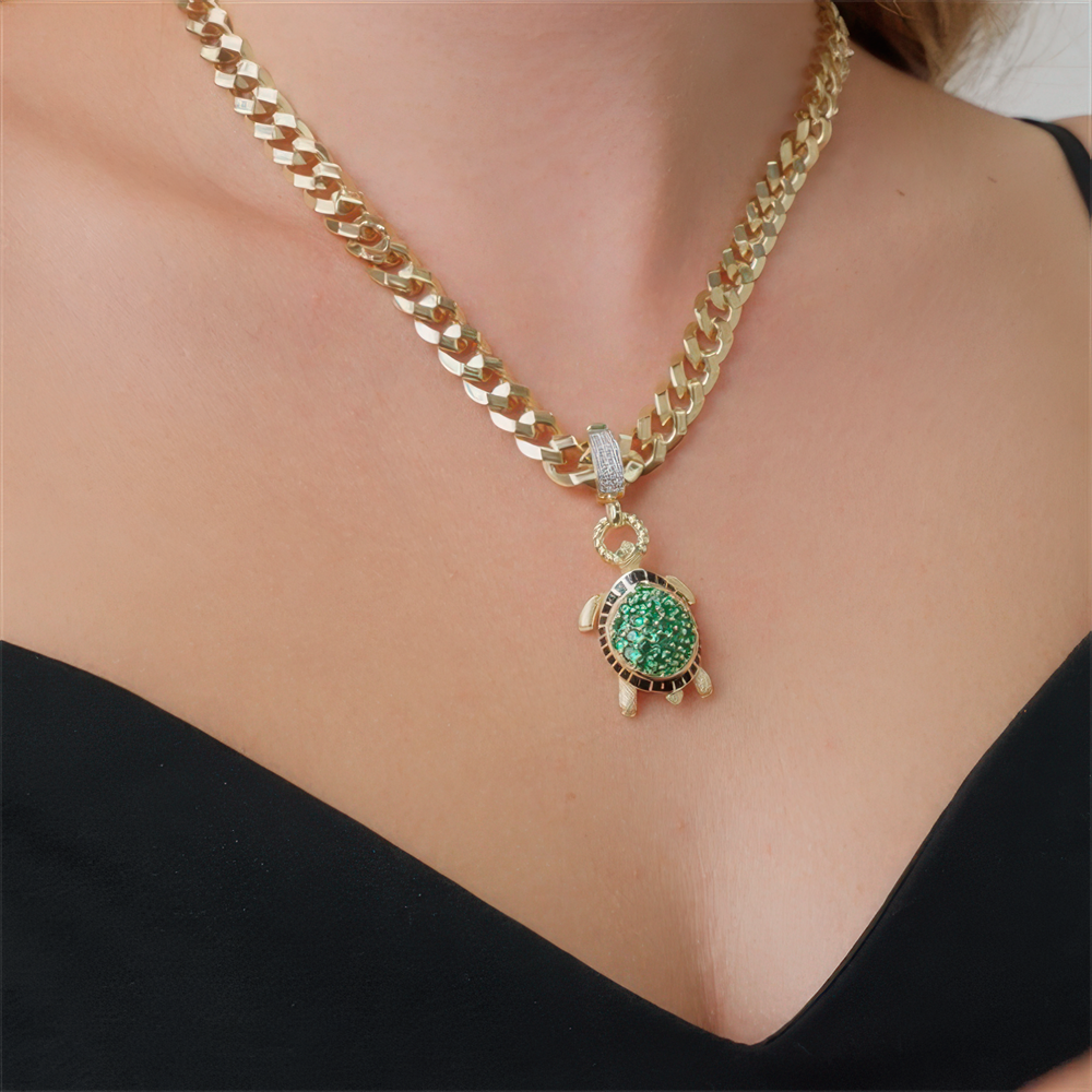 Yeşil Taşlı Kaplumbağa Kolye Ucu Charm