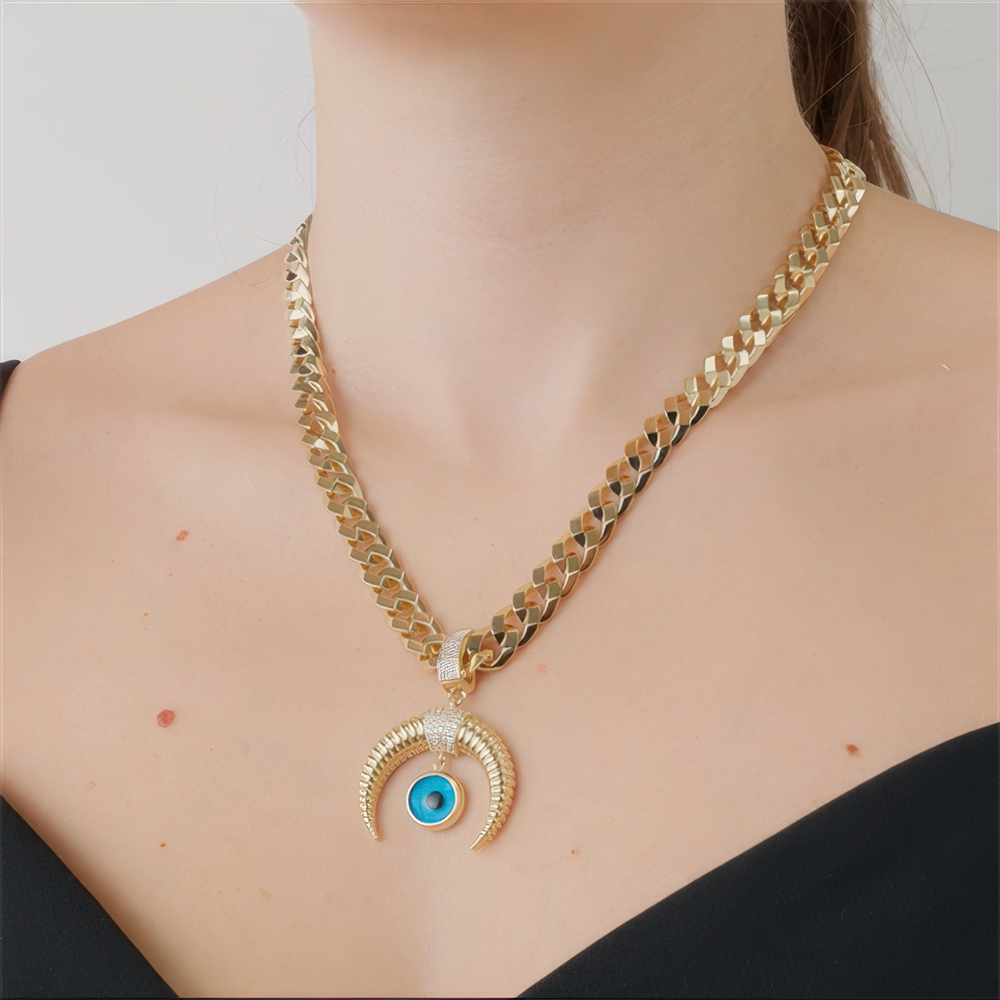 Nazar Boncuklu Hilal Kolye Ucu Charm