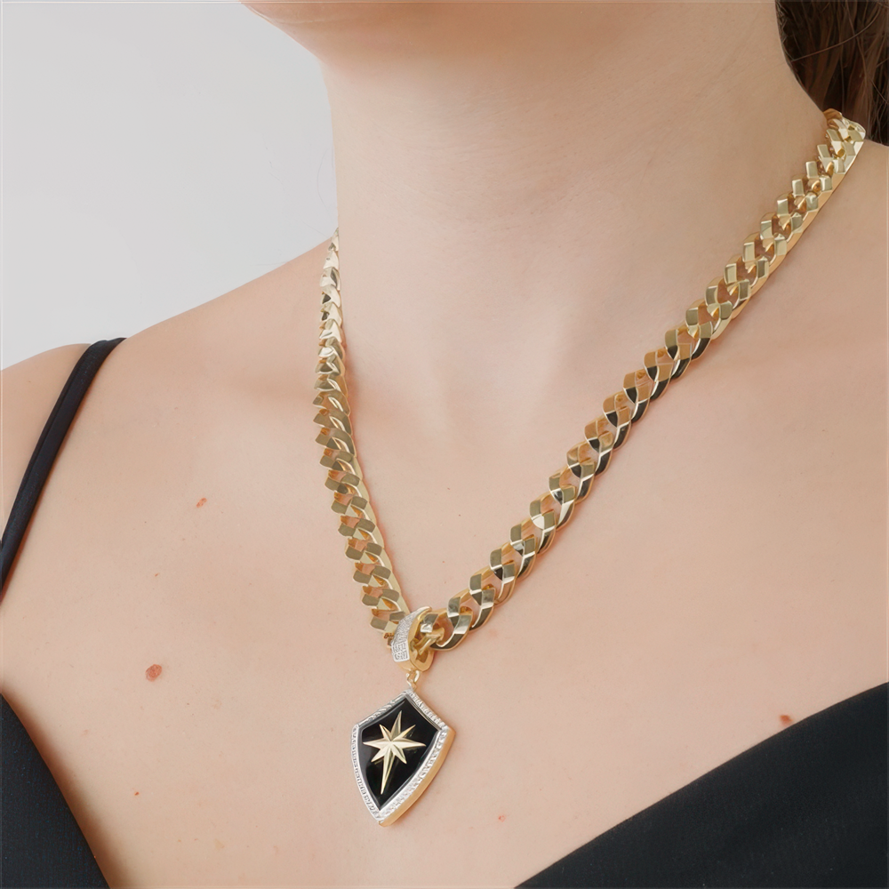 Siyah Mineli Kalkan Kolye Ucu Charm