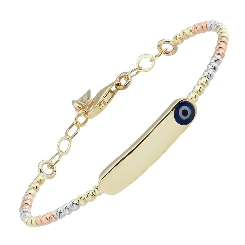 Nazar Boncuklu İsim Yazılabilir Altın Çocuk Bilezik 4,5X3,5Cm Çap