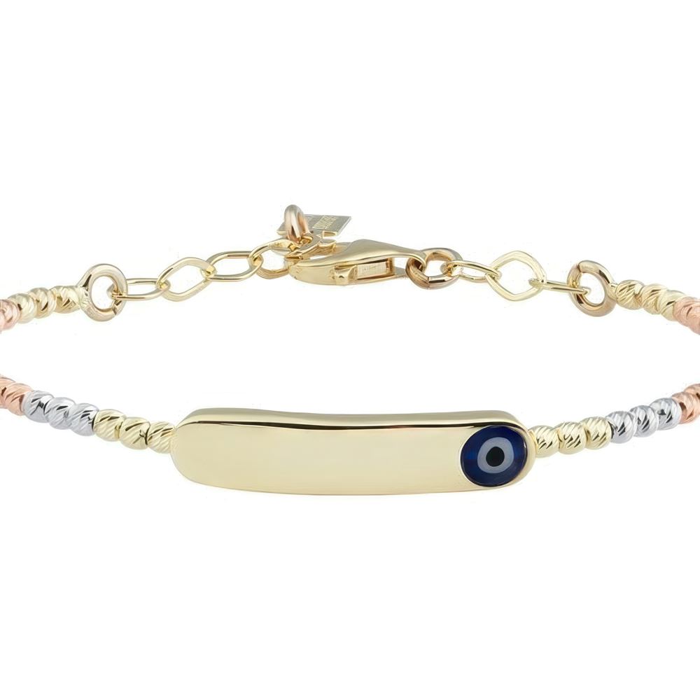 Nazar Boncuklu İsim Yazılabilir Altın Çocuk Bilezik 4,5X3,5Cm Çap