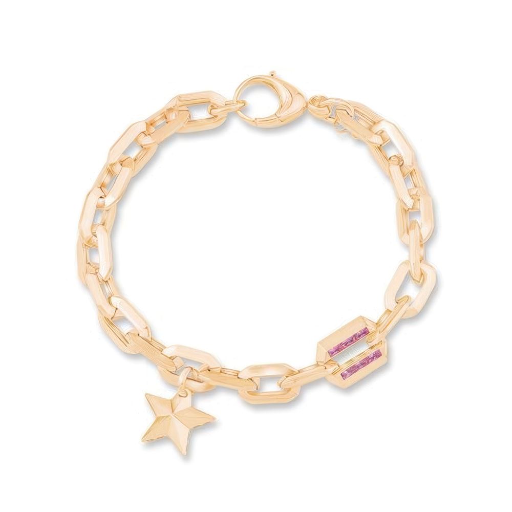 İtalyan Tasarım Pembe Taş Detaylı Yıldız Bileklik 18CM
