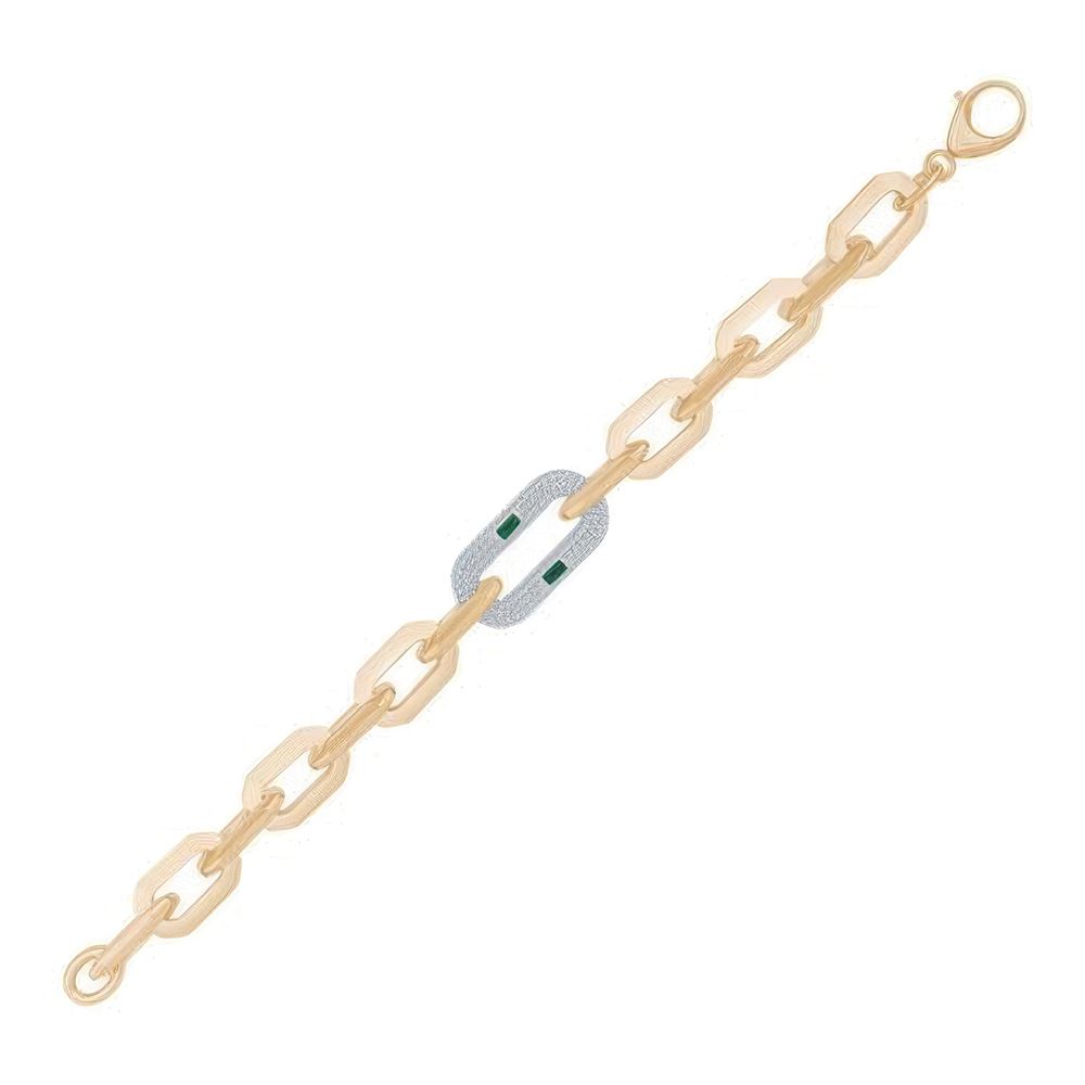 İtalyan Tasarım Yeşil Taşlı Altın Bileklik 18cm