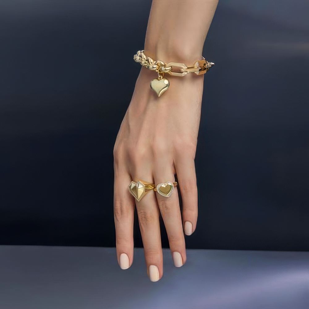 İtalyan Tasarım Kalp Altın Bileklik 18cm