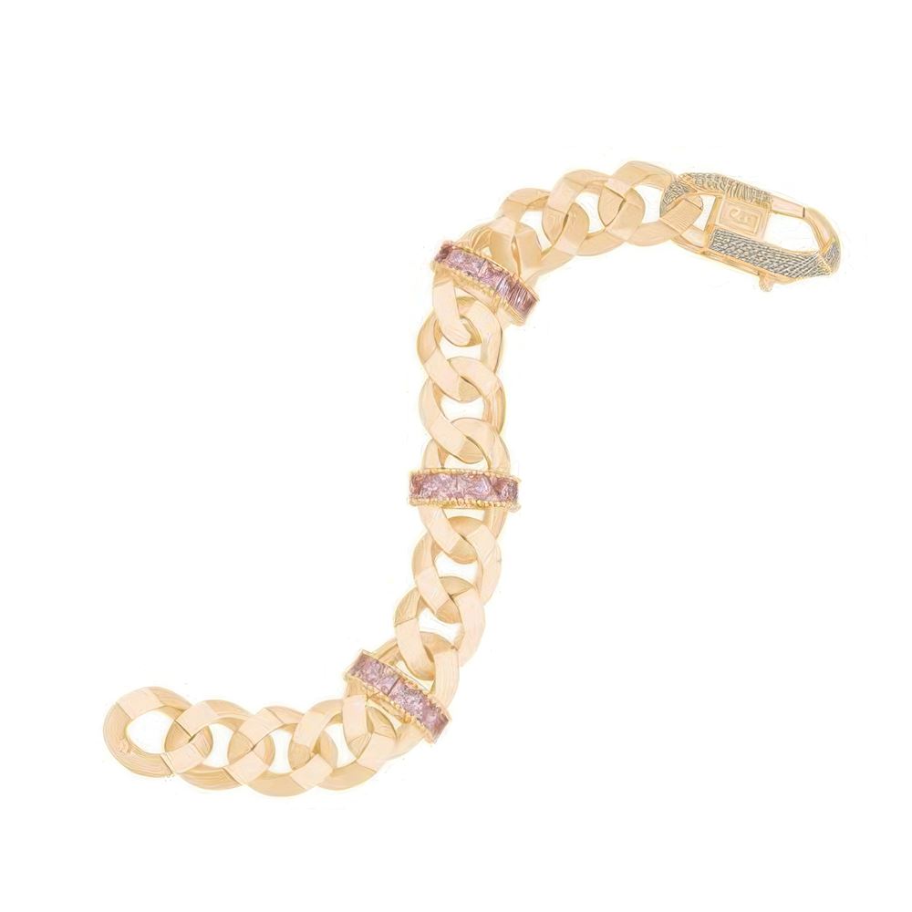 Pembe Taşlı Gurmet Altın Bileklik 18Cm-13Mm