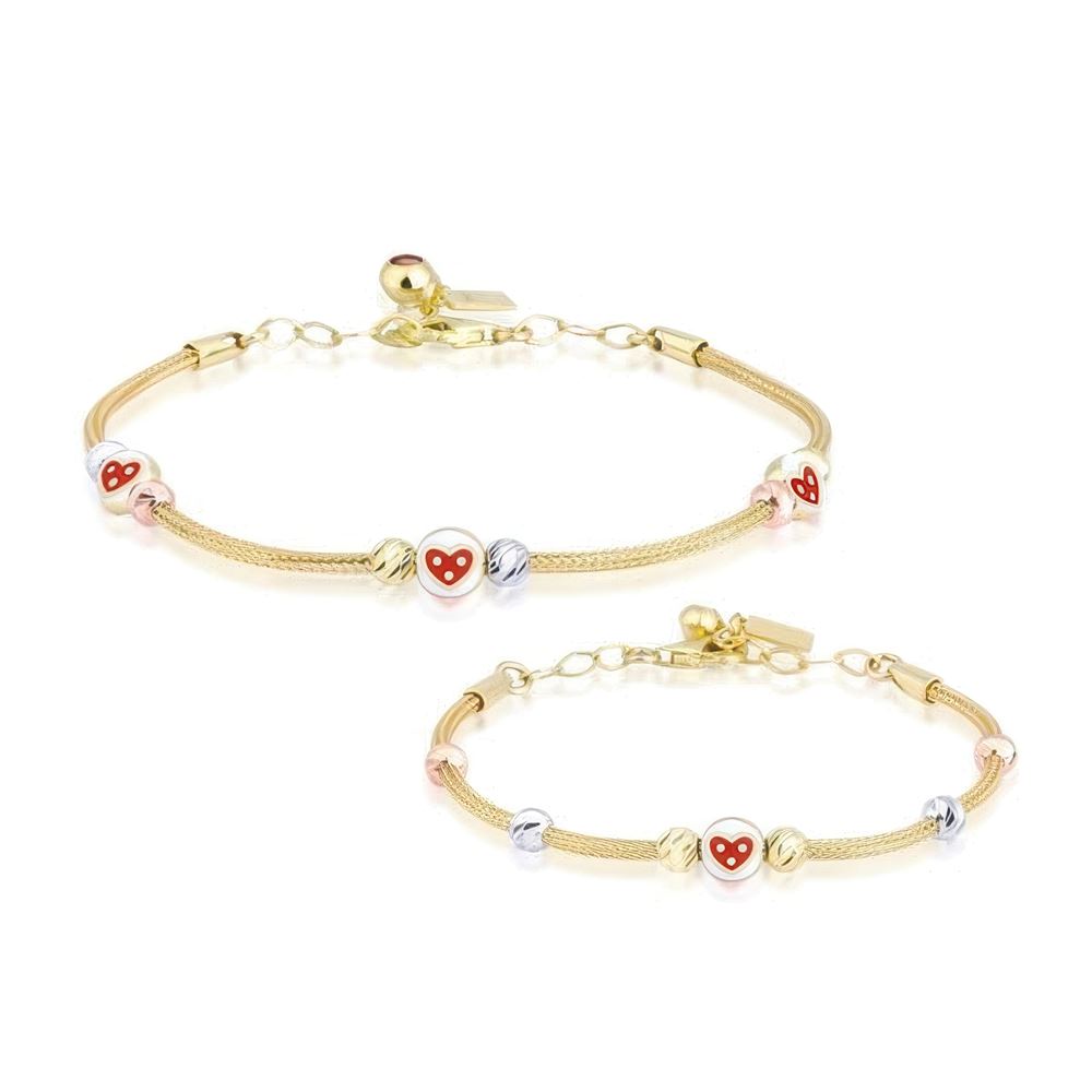 Anne Çocuk Çilek İkili Set Altın Bileklik Anne 19Cm Çocuk 14Cm