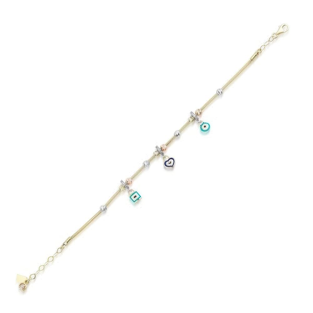 Altın Kalp Nazar Boncuklu Şans Bileklik 18CM