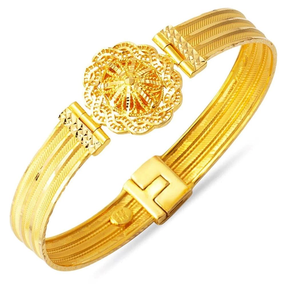 22 Ayar Çiçek Desenli Hasır Altın Kelepçe Bilezik