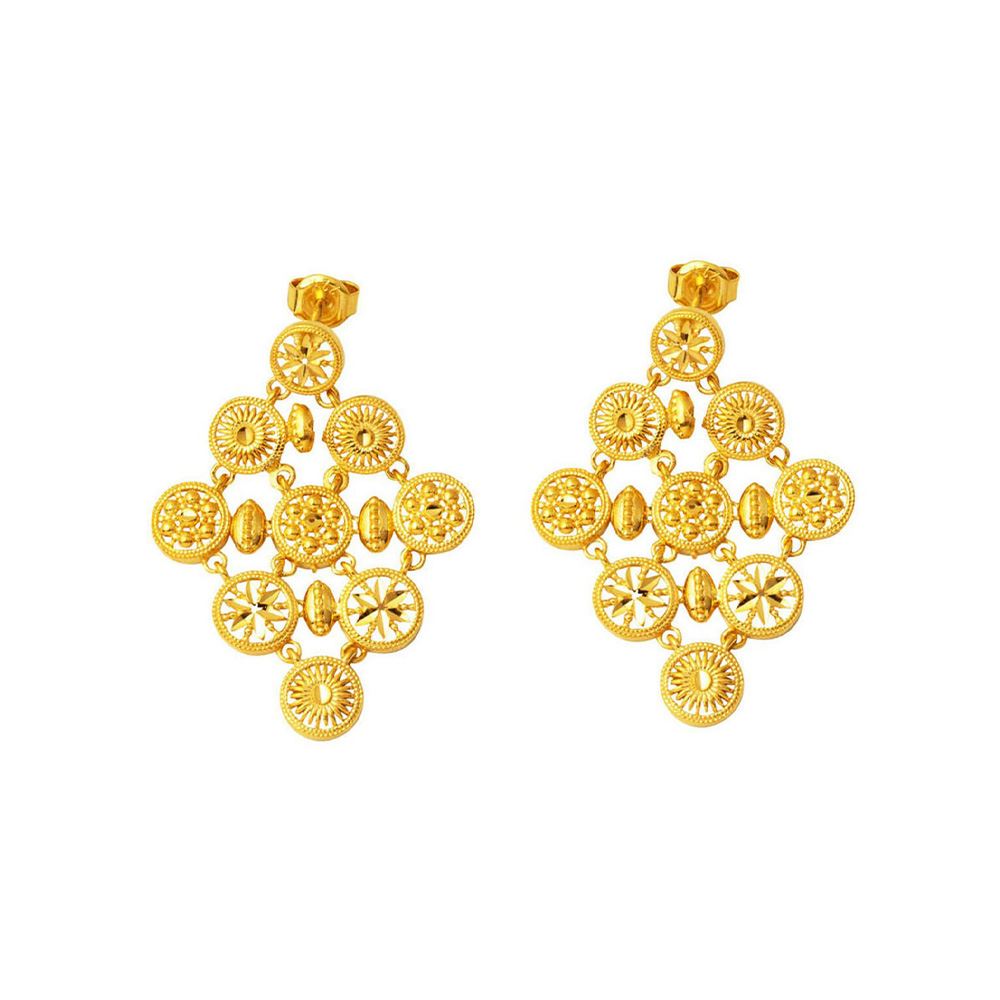 22 Ayar Hint Tasarım Sarkaç Altın Küpe (Modern Stil)