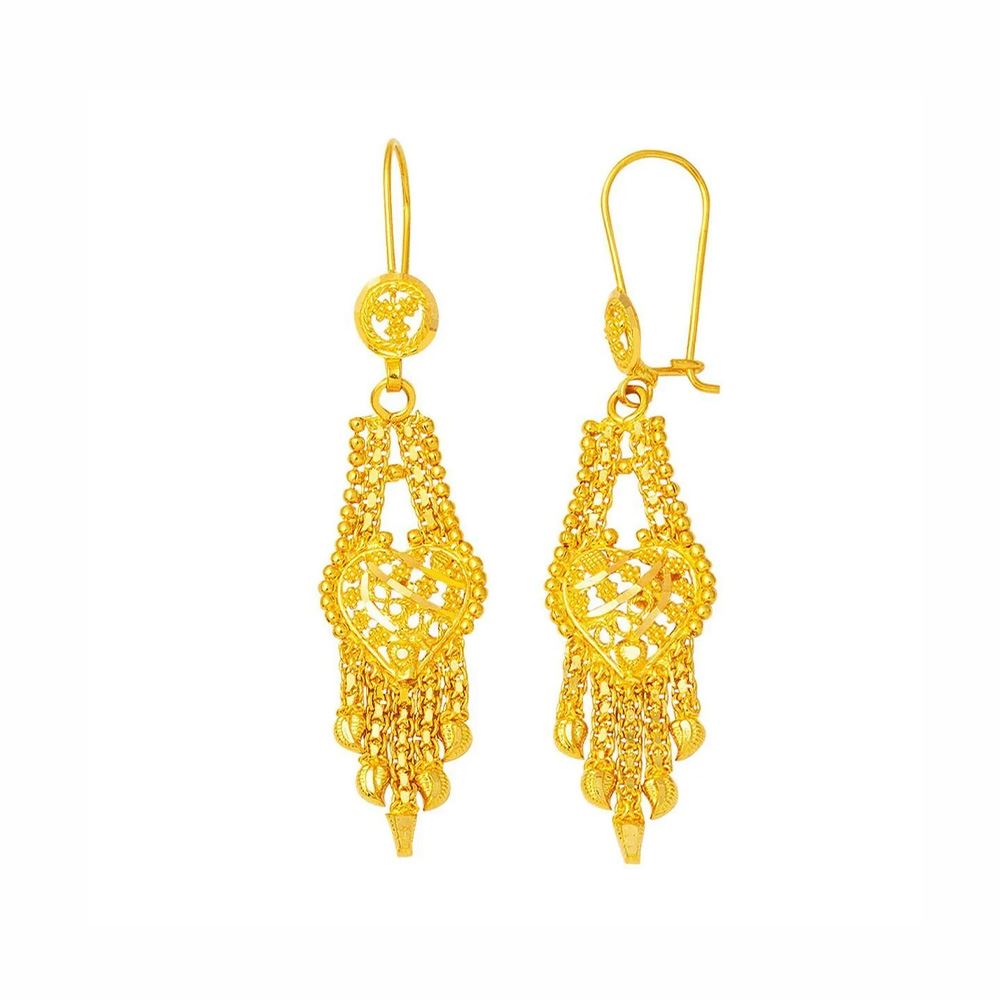 22 Ayar Hint İşi Sarkıt Altın Küpe (Şık Form)