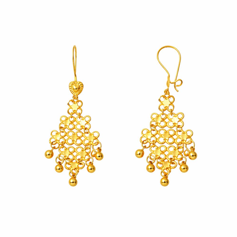 22 Ayar Sonsuzluk ve Yıldız Detaylı Hint Altın Küpe