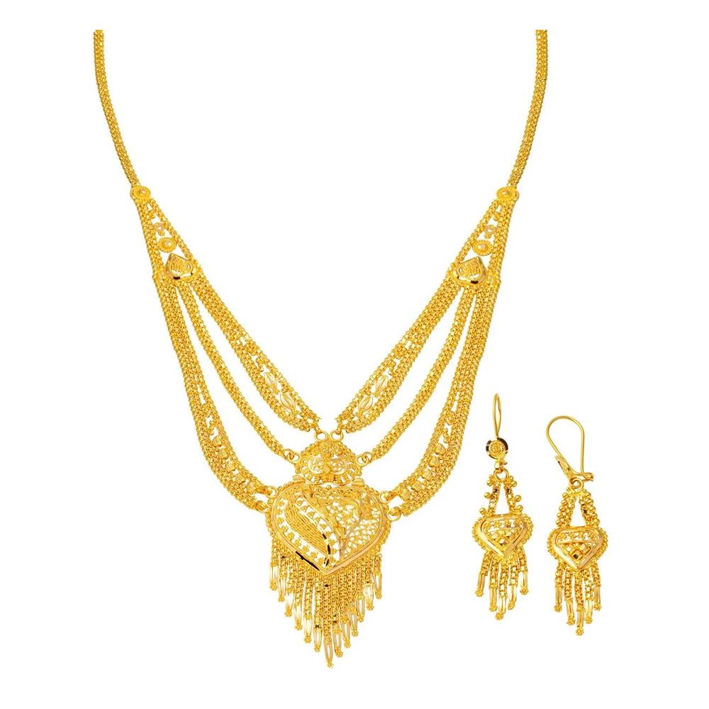 22 Ayar Püskül Detaylı Hint İşi Altın Takı Seti