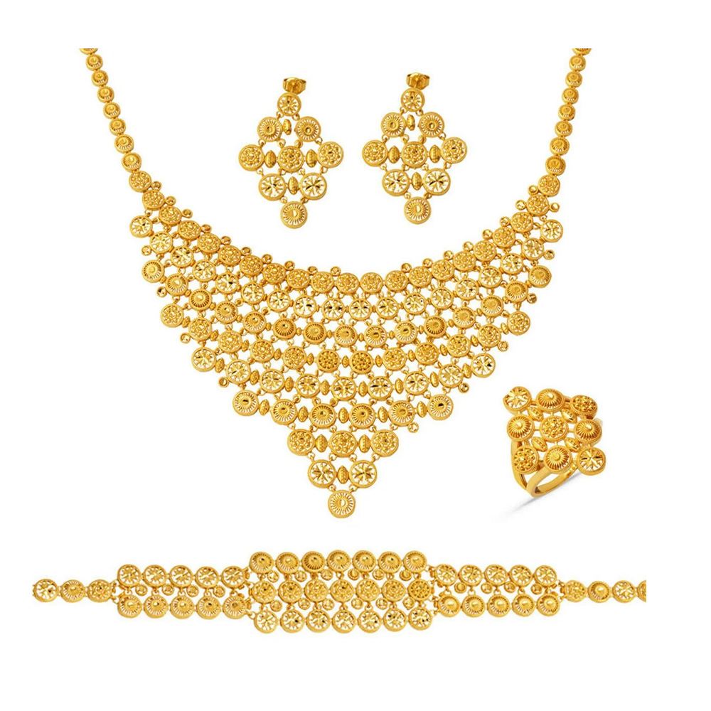22 Ayar Hint İşi Tül Tasarım Altın Takı Seti