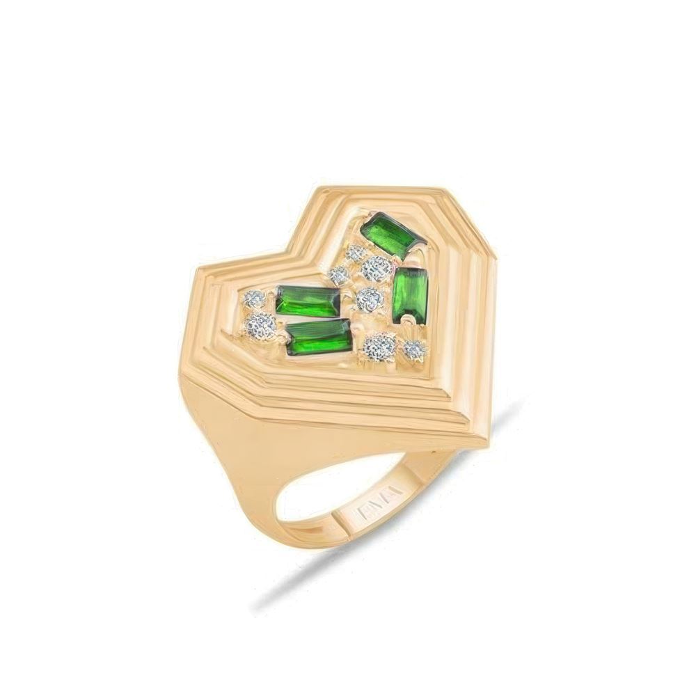 Kalp Yeşil Baget Taşlı Yüzük