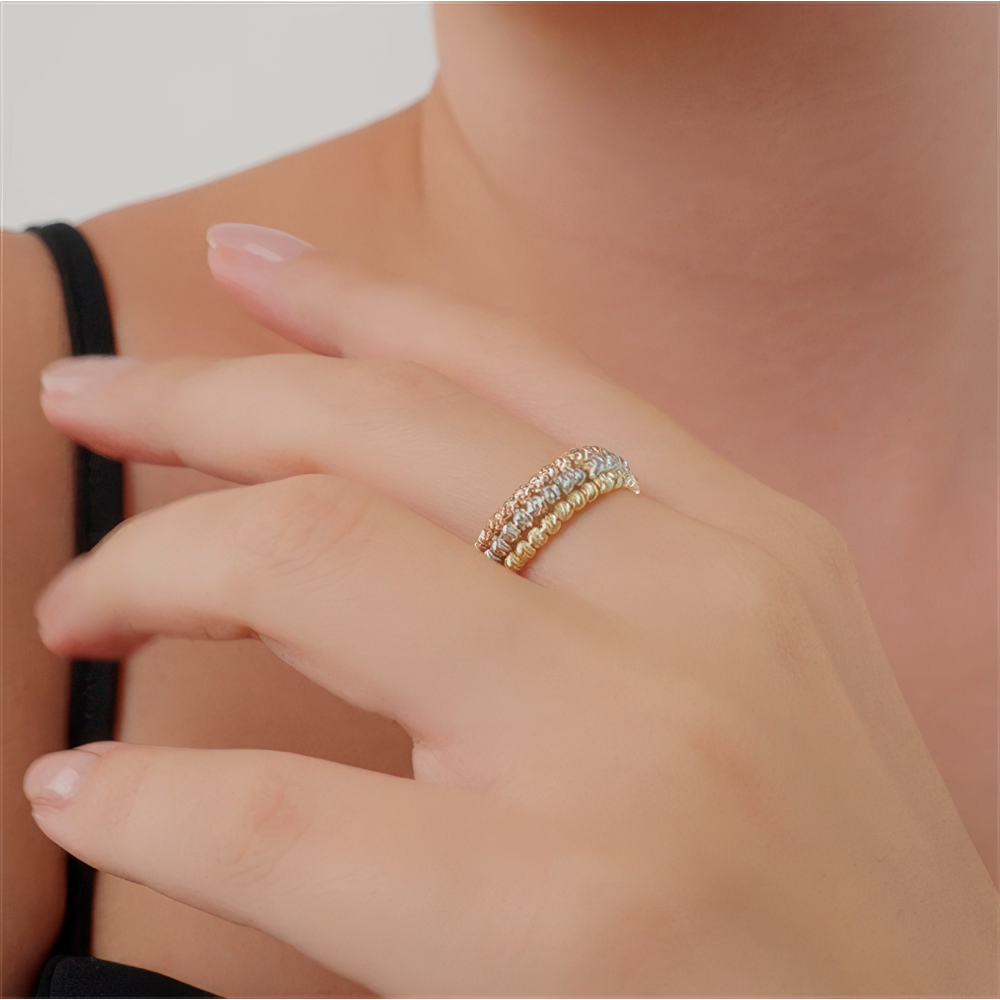 Üç Sıra Top Top Altın Yarımtur Yüzük