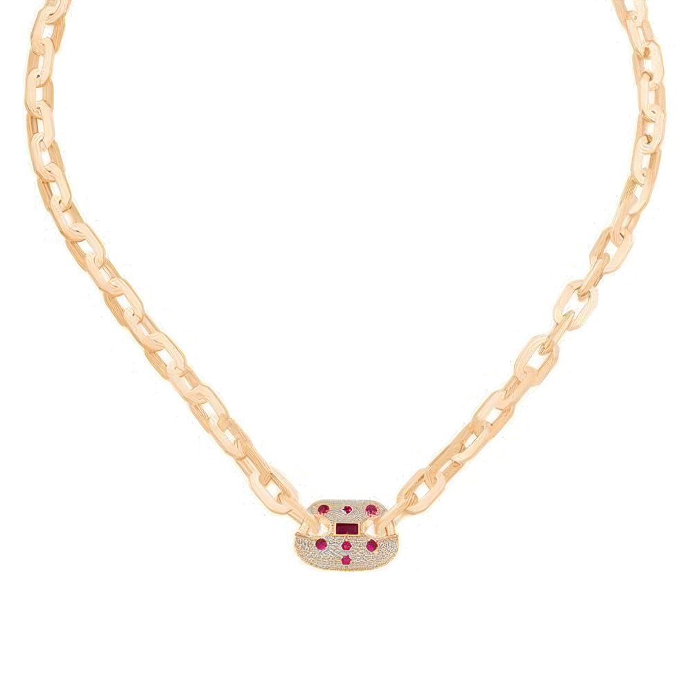 Kırmızı Taşlı Tasarım Zincir 45Cm-7Mm