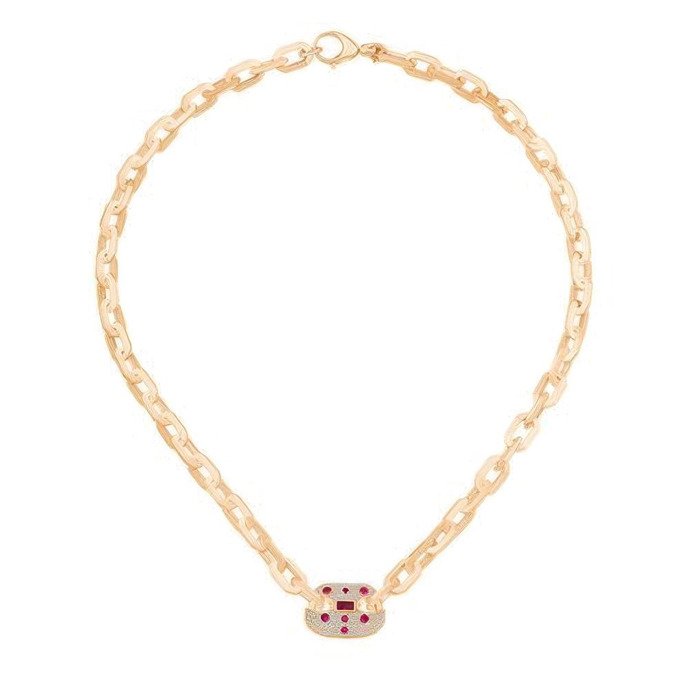 Kırmızı Taşlı Tasarım Zincir 45Cm-7Mm