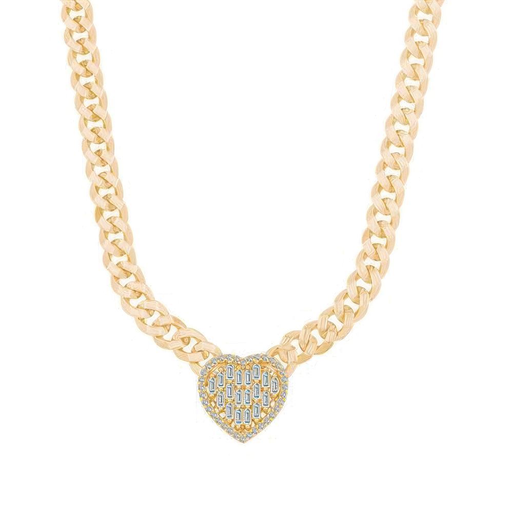 Taşlı Kalp Tasarım Gurmet Zincir 45Cm-7Mm