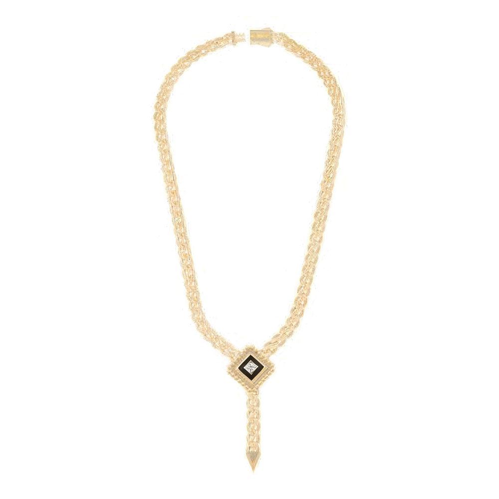 Siyah Karo Taşlı Gurmet Zincir 45Cm-7Mm