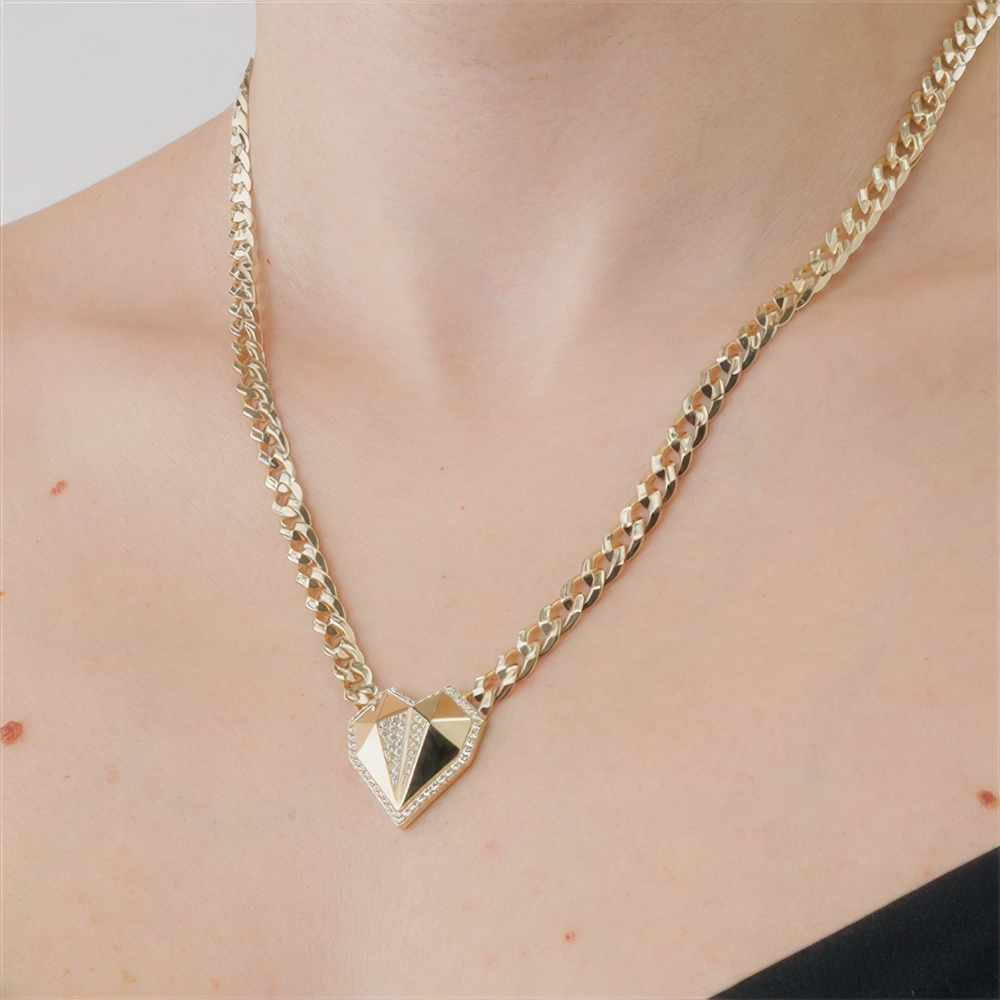 Taşlı Kalp Gurmet Kolye 45Cm Zincir