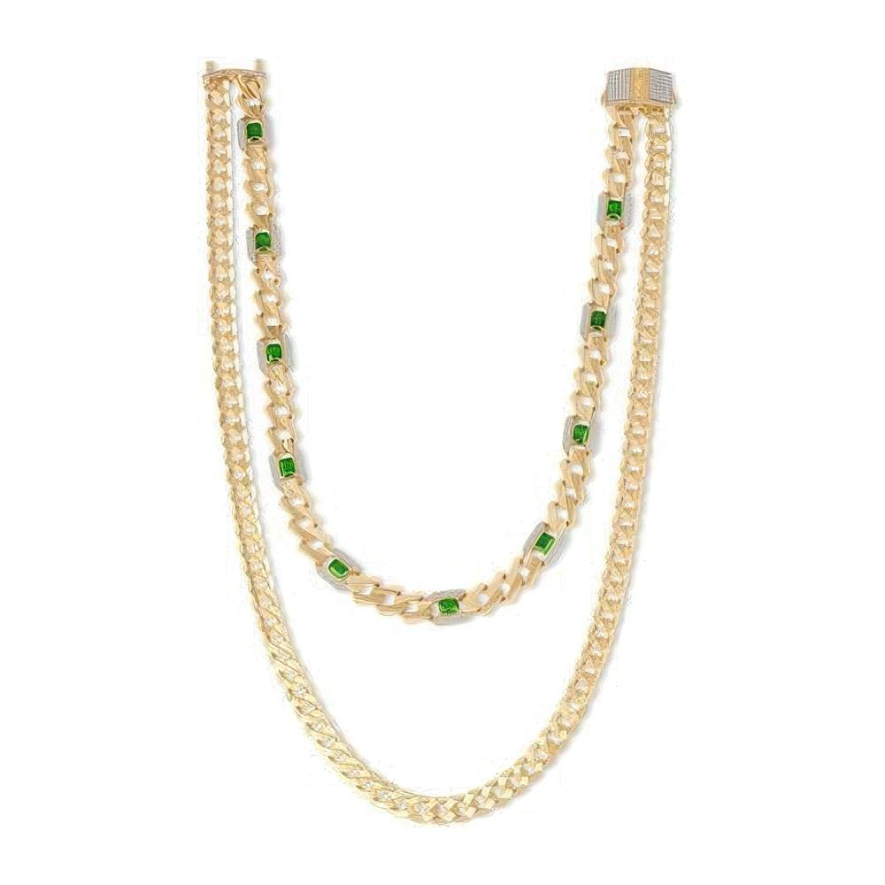 İki Sıra Zümrüt Taşlı Gurmet Zincir 45-50-55 Cm