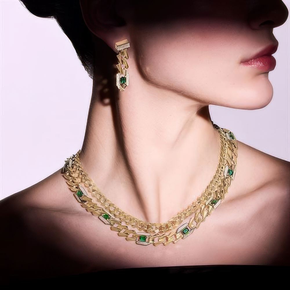 İki Sıra Zümrüt Taşlı Gurmet Zincir 45-50-55 Cm