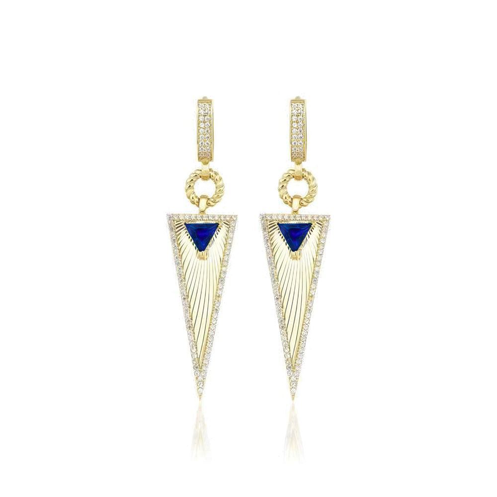 Zümrüt Taşlı Kalemli Üçgen Küpe