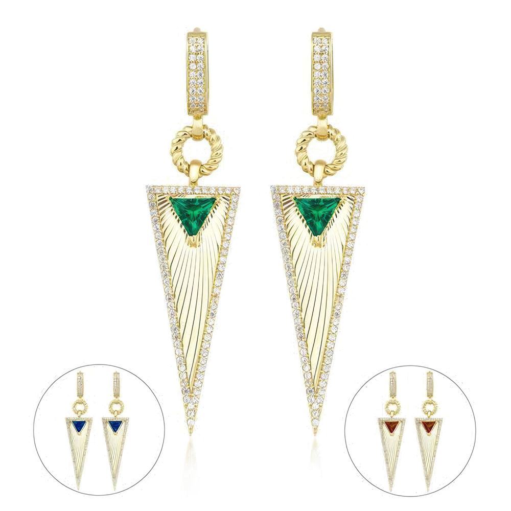 Zümrüt Taşlı Kalemli Üçgen Küpe