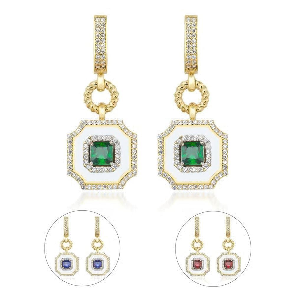 Beyaz Mineli Zümrüt Taşlı Küpe