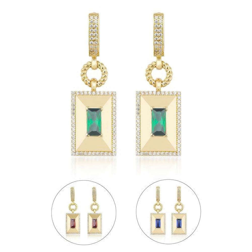 Taşlı Kalemli Üçgen Küpe