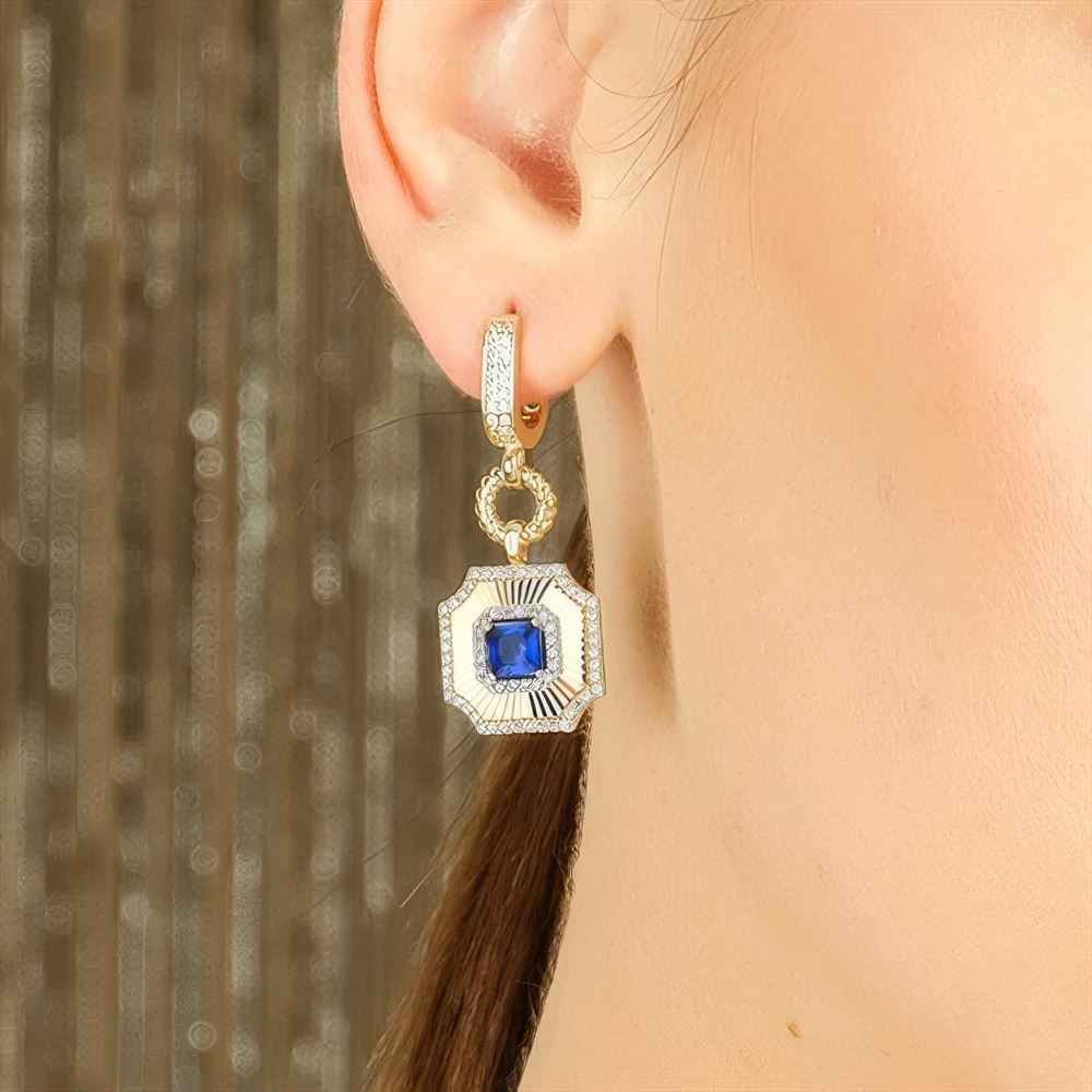 Kalemli Safir Taşlı Küpe