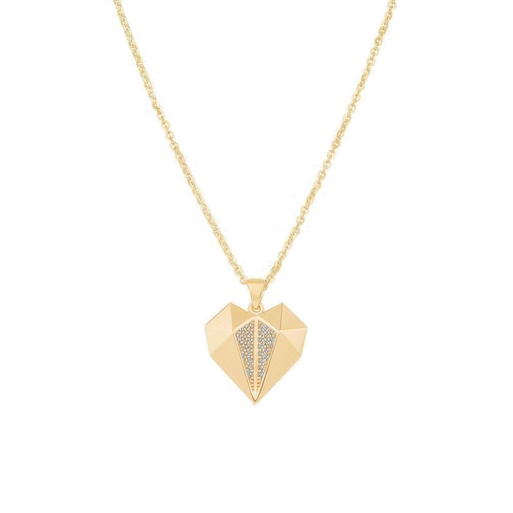 Taşlı Kalp Tasarım Kolye 45Cm Zincir