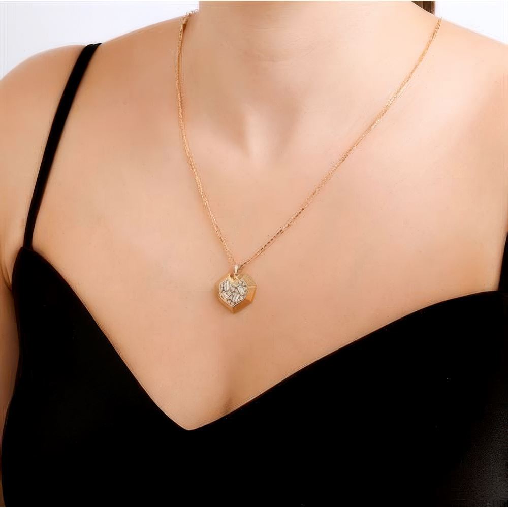 Baget Taşlı Kalp Kolye 45Cm Zincir