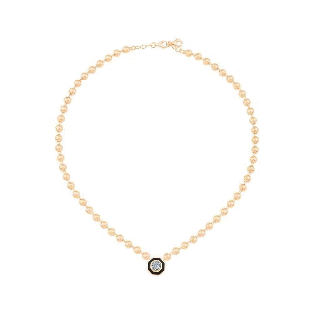 Siyah Mineli Taşlı Top Kolye 43 Cm Zincir