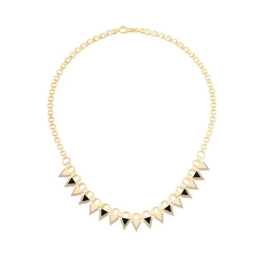 Siyah Mineli Üçgen Kolye 43 Cm Zincir