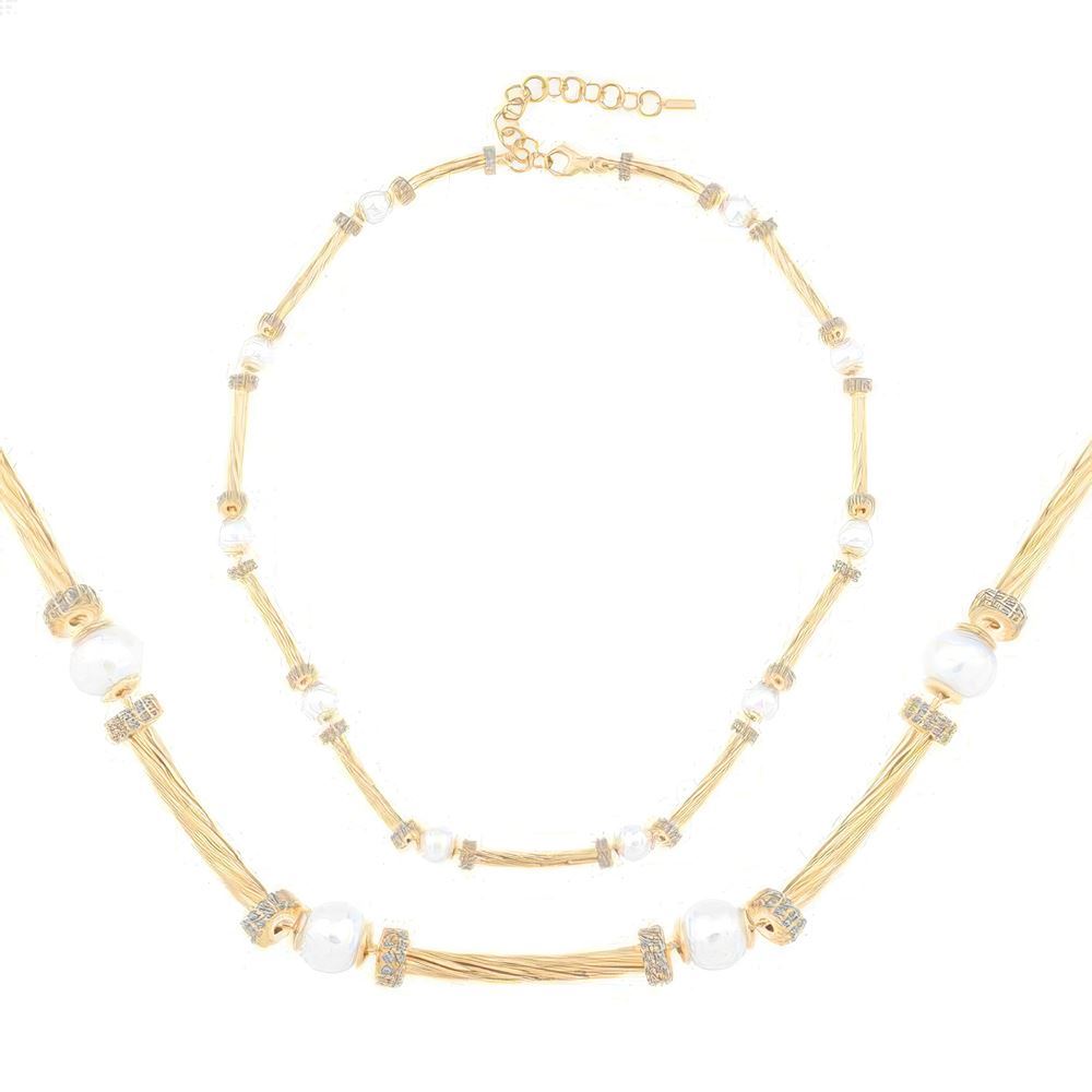 İnci Burgu Silindir Kolye 43 Cm Zincir