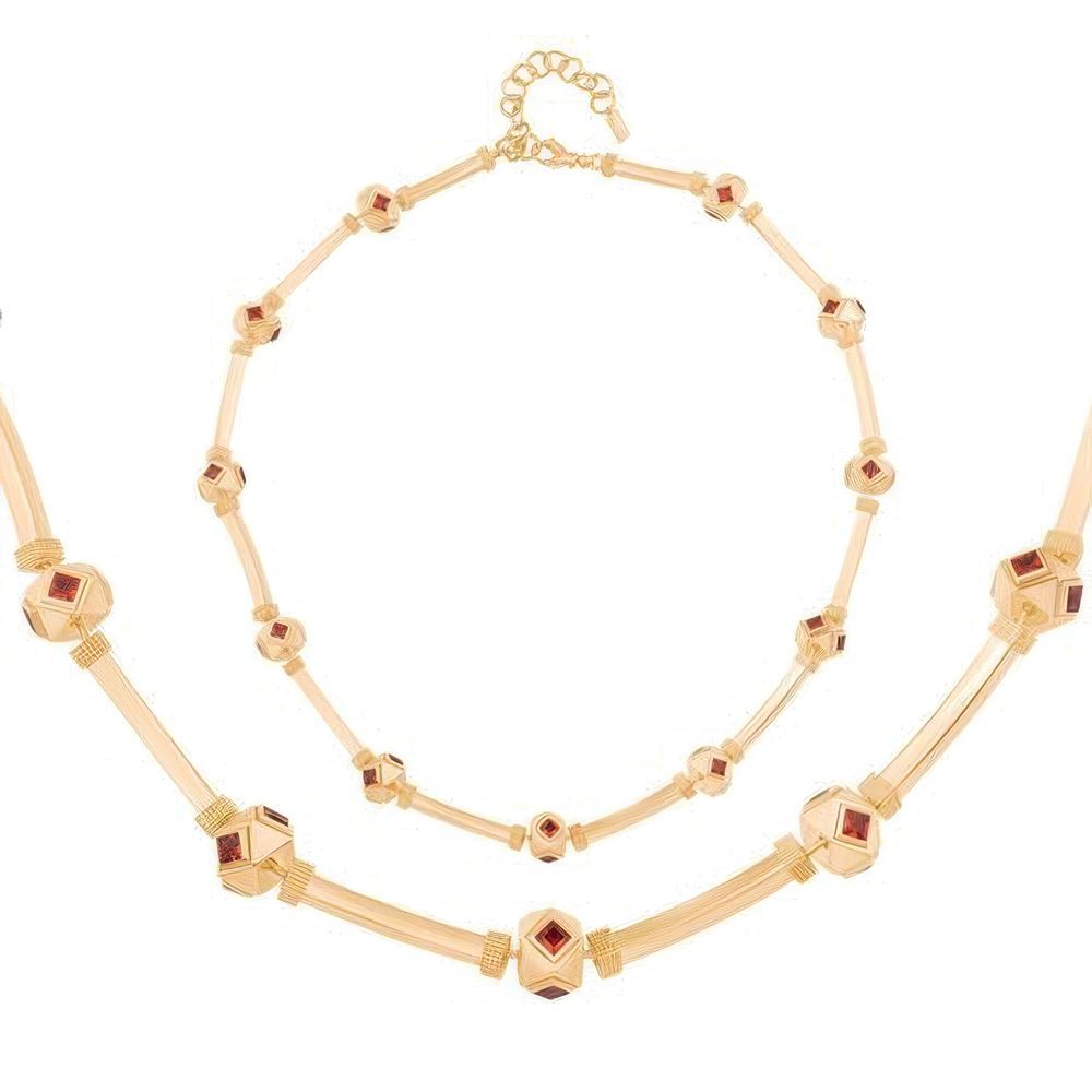 Kare Taşlı Silindir Kolye 43 Cm Zincir