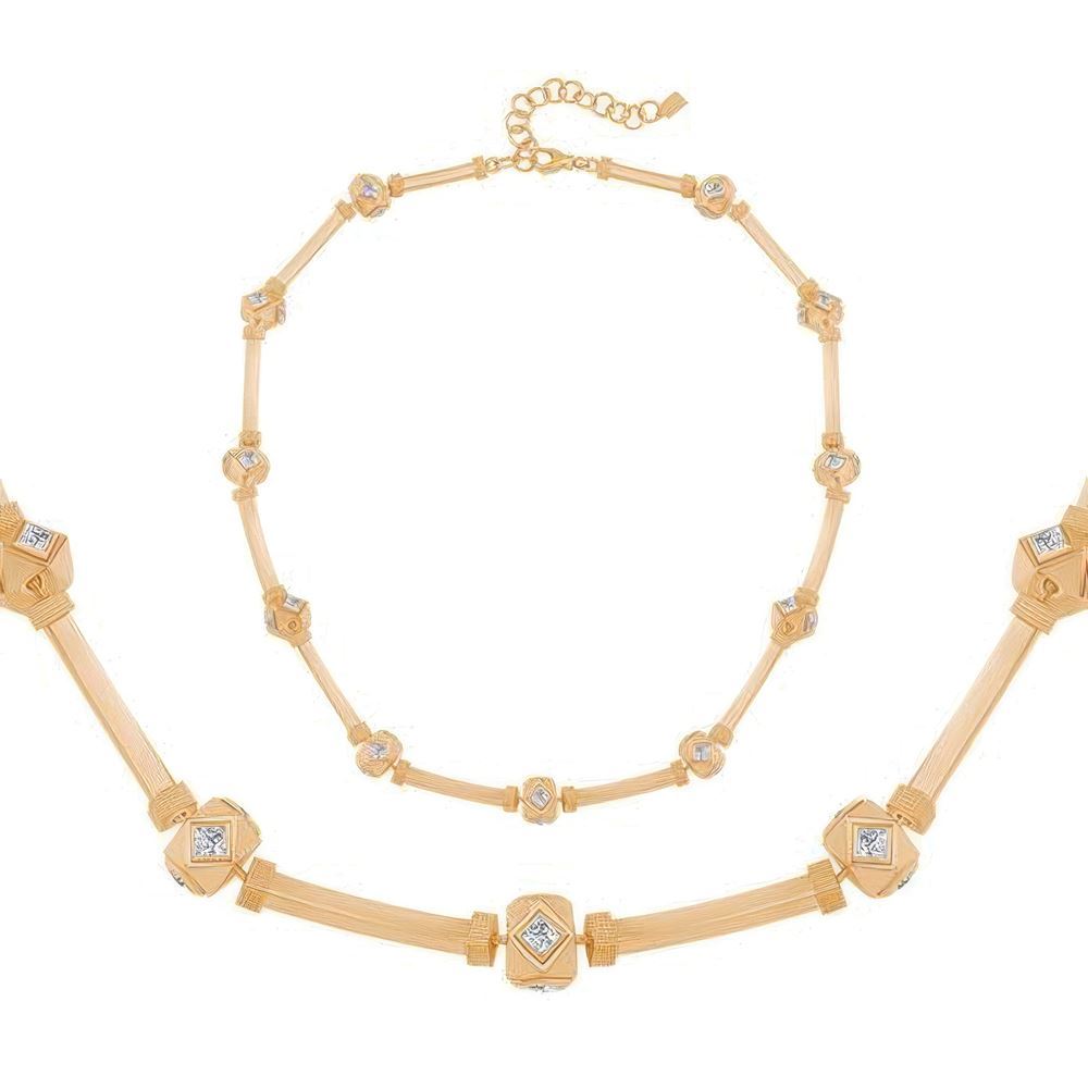 Kare Taşlı Silindir Kolye 43 Cm Zincir