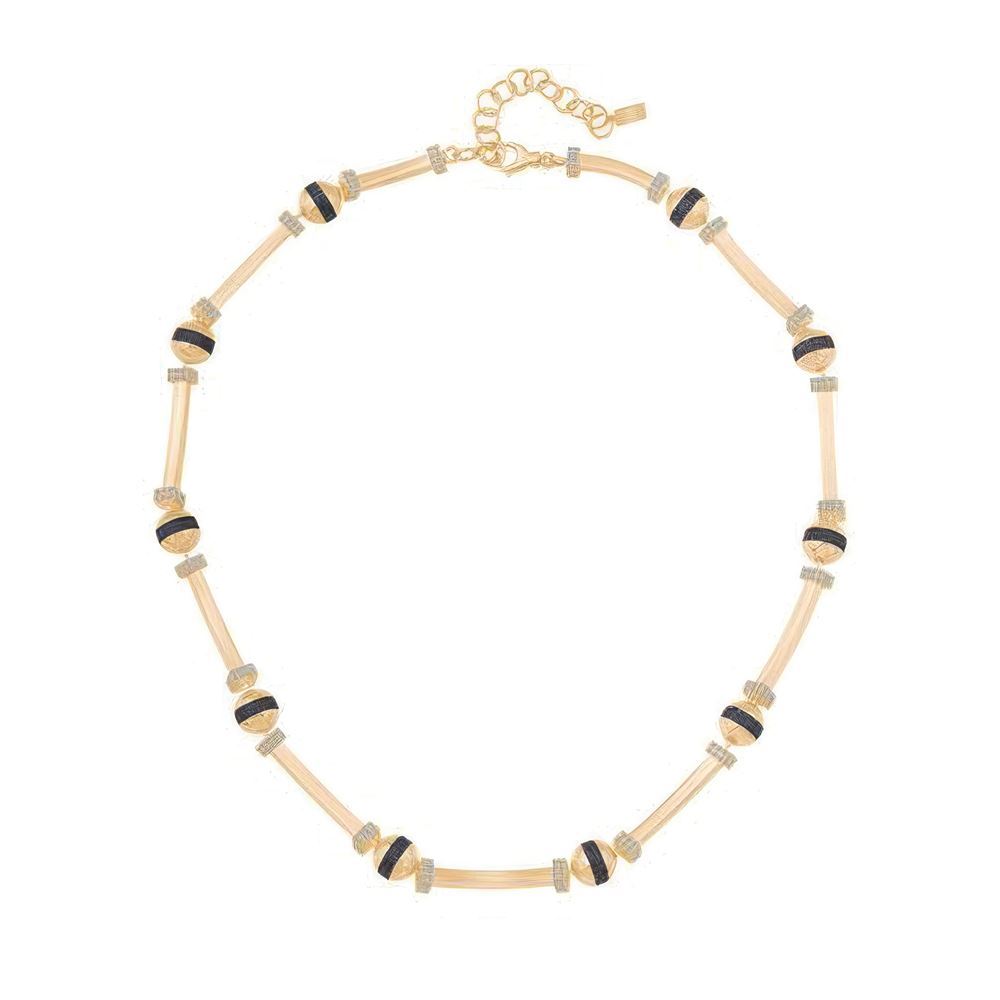 Mavi Taşlı Top Silindir Kolye 43 Cm Zincir