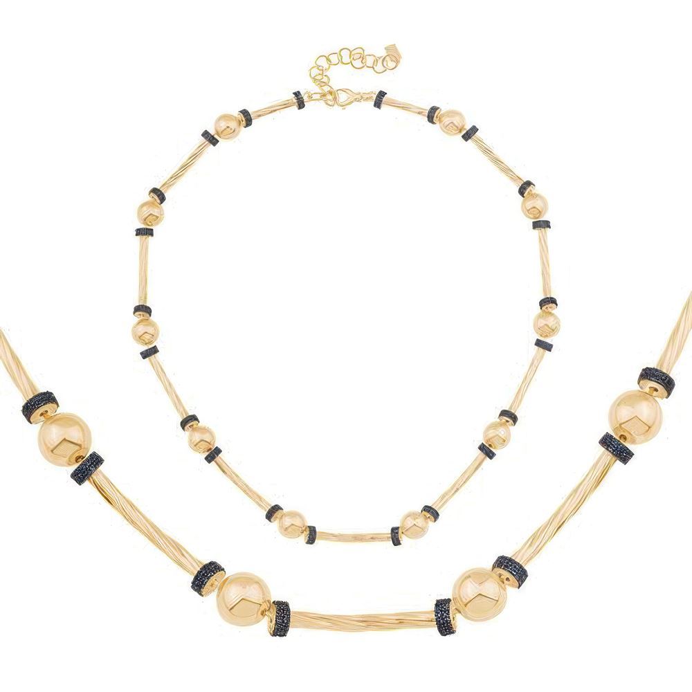 Mavi Taşlı Silindir Kolye 43 Cm Zincir