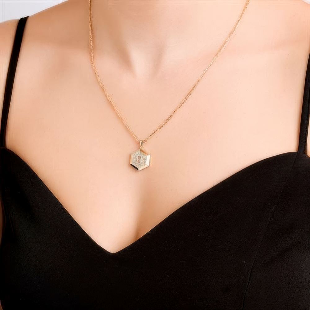 Taşlı Altıgen Kolye 50 Cm Zincir