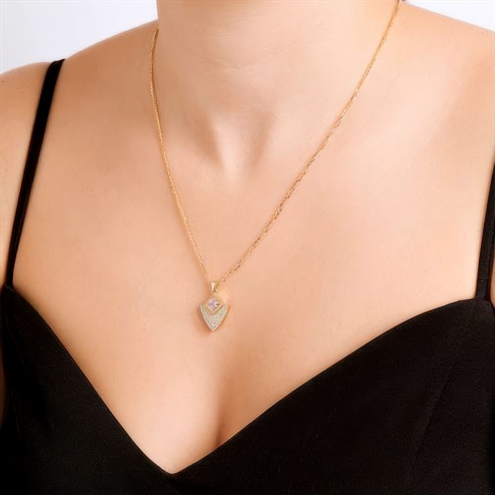 Taşlı Kalkan Kolye 50 Cm Zincir