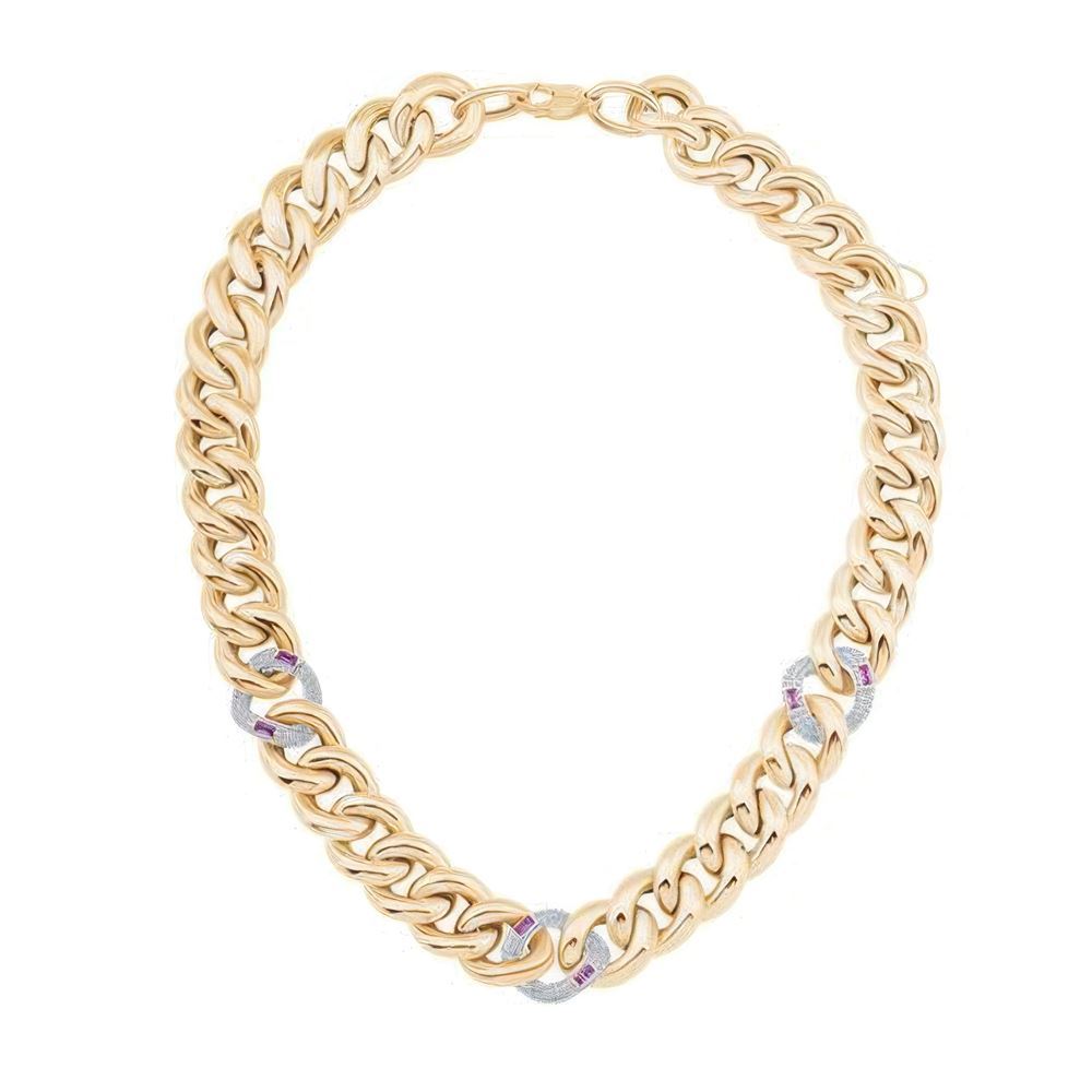 Burgulu Pembe Taşlı Zincir Kolye 50 Cm Zincir