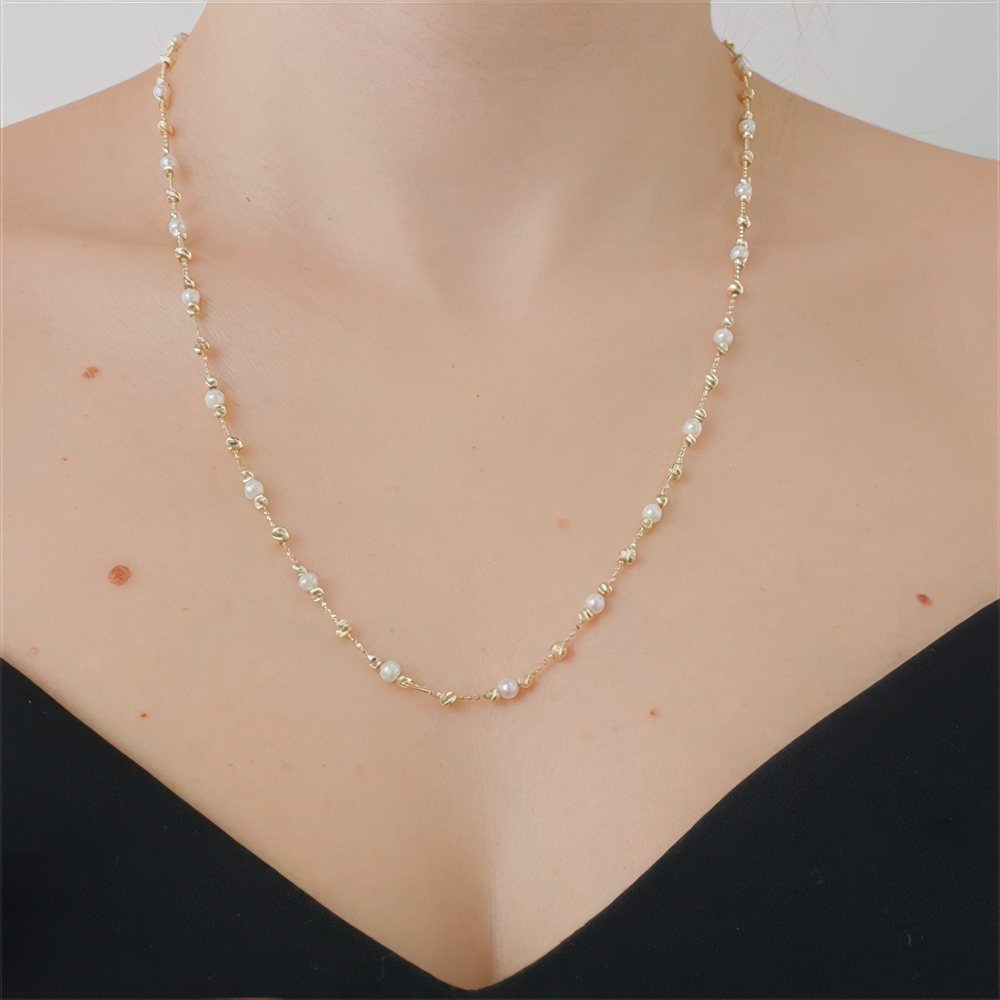 İnci Top Top Altın Kolye 50 Cm Zincir