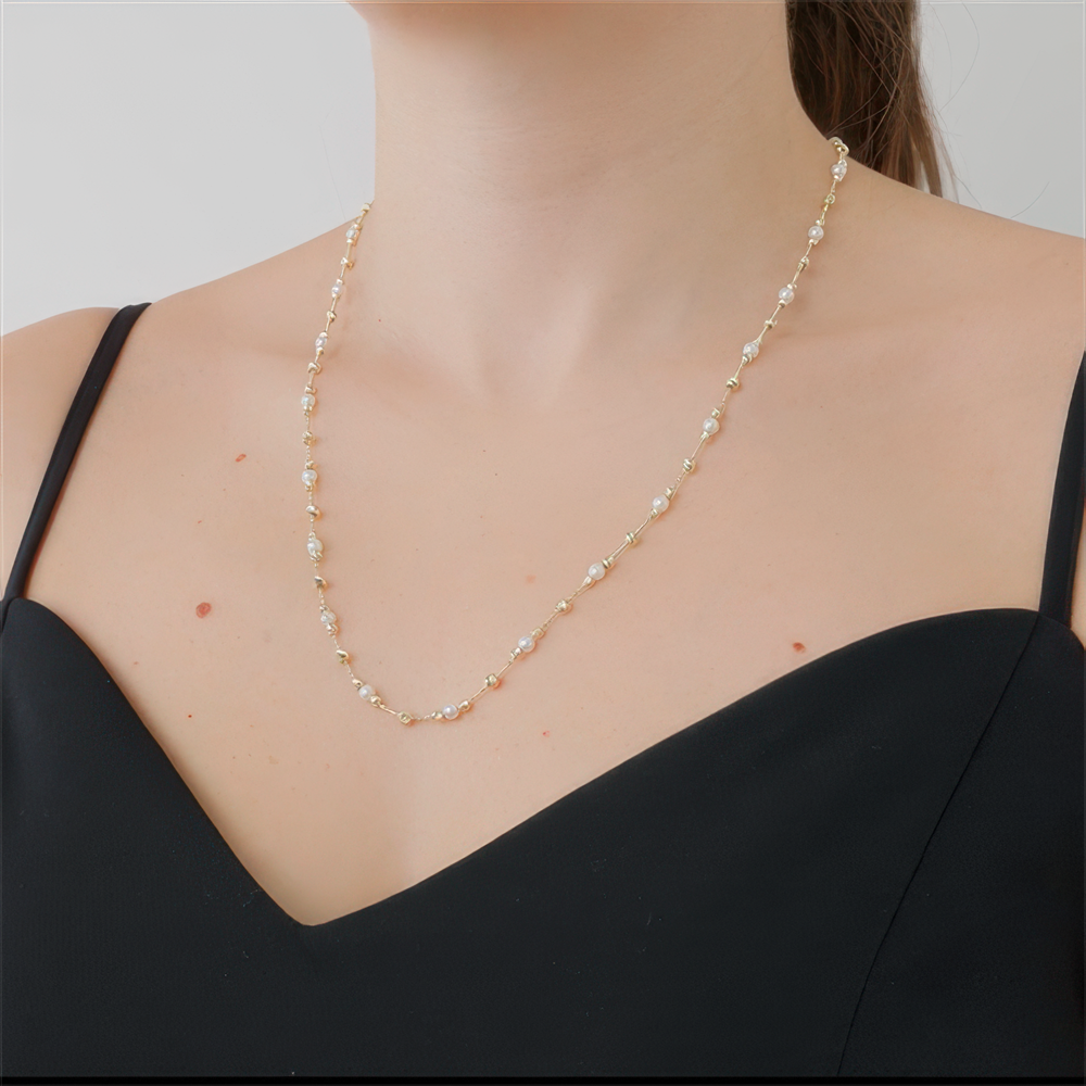 İnci Top Top Altın Kolye 50 Cm Zincir