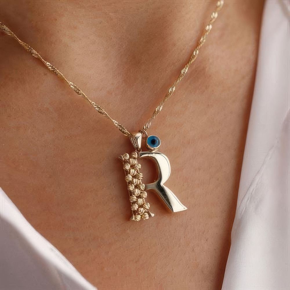 R Harf Altın Kolye 55Cm Zincir