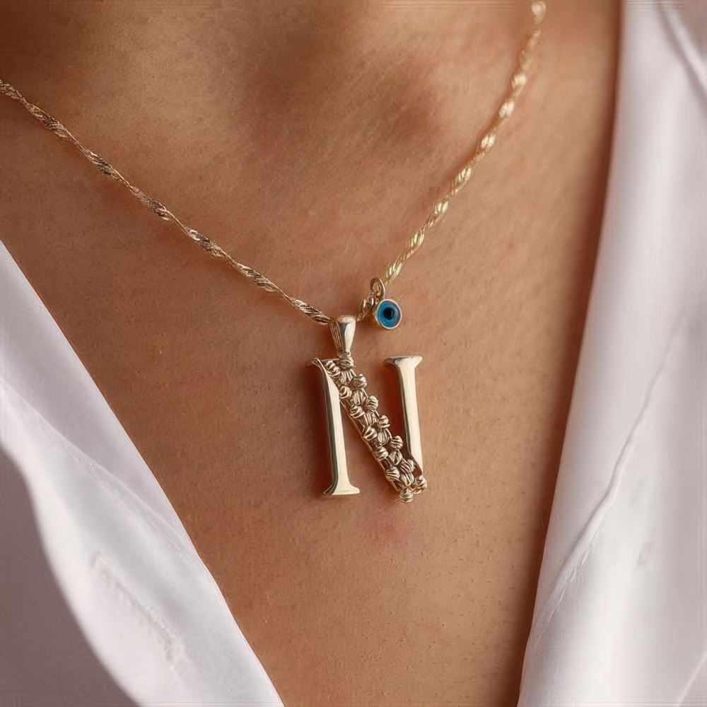 N Harf Altın Kolye 55Cm Zincir