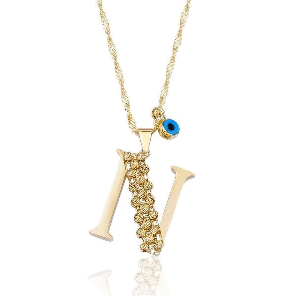N Harf Altın Kolye 55Cm Zincir