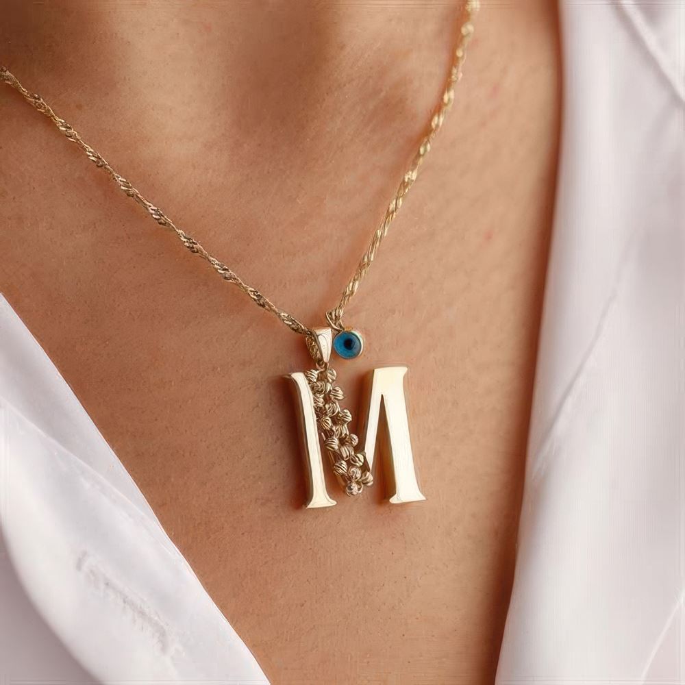 M Harf Altın Kolye 55Cm Zincir