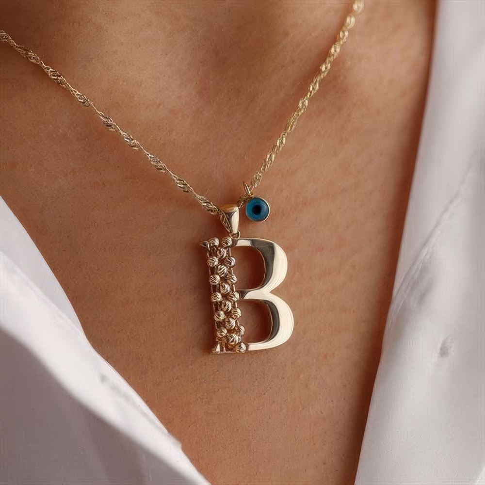 B Harf Altın Kolye 55Cm Zincir